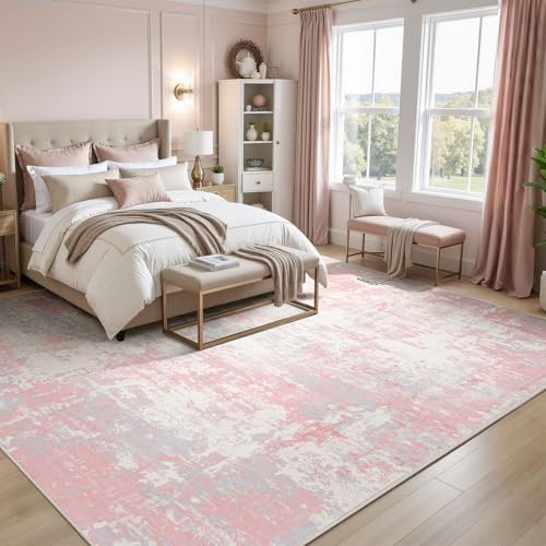 Rugflix 5x7 Area Rugs for Bedroom, Washable Pink Large Rug