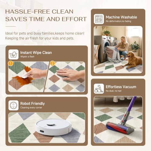 PureCozy 2x6 Washable Runner Rug Kitchen Colorful Non Slip Checkered Carpet