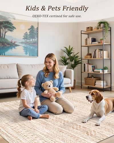 Miukiki 6x9 Area Rug Washable Non Slip Rug for Living Room Beige