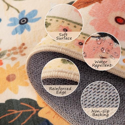 RELEANY Floral Washable 2x3 Area Rugs Doormat Yellow/Orange