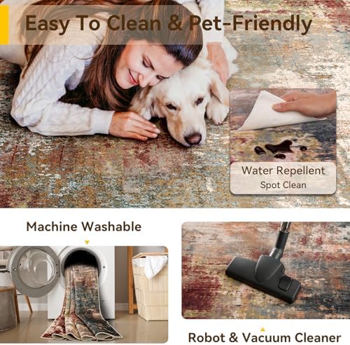 RELEANY Washable Square 9'x9' Area Rug for Living Room Rustic Brown