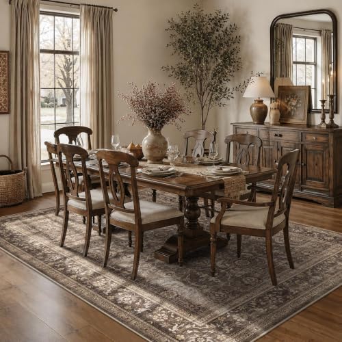 JOOJA 6x9 Brown Vintage Boho Washable Area Rug, Soft Low Pile Floor Carpet