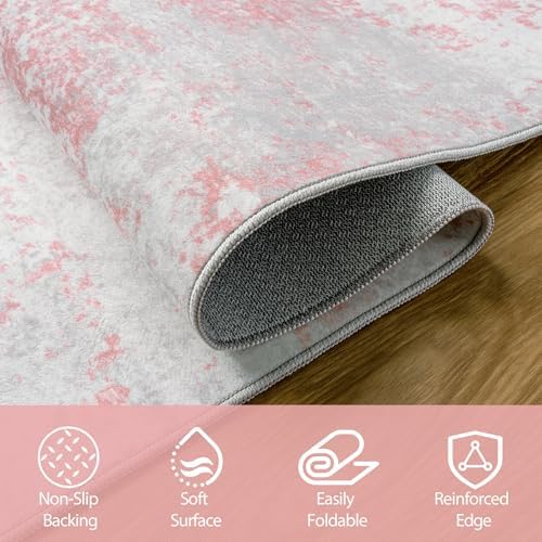 Aelenmu 5x7 Area Rugs for Living Room Washable Bedroom Dining Room Pink