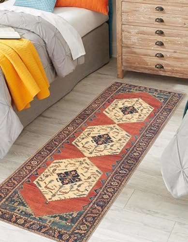 Keen Home Design Vintage Washable Runner Rug, Non-Slip Low Pile, 2x10