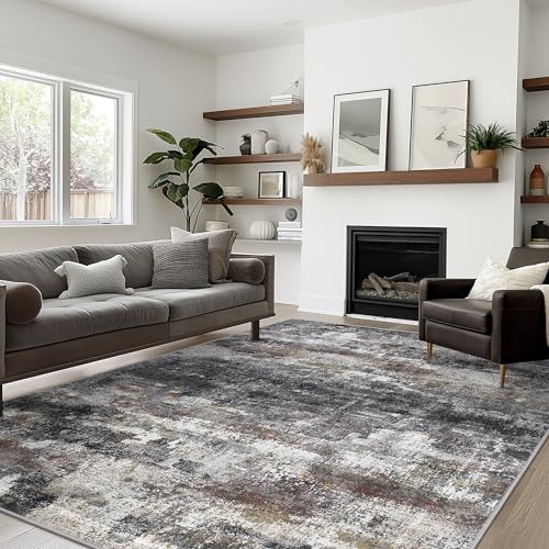 BEIMO Area Rugs 10x12 for Living Room, Dark Grey Washable Abstract Rug