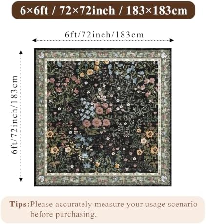 6x6 Washable Area Rug Living Room: Floral Non-Slip Washable Mat for Indoor Floor Dining Room Bedroom High Traffic Area - Soft Low Pile Carpet for Vintage Boho Home Decor (6ft Square, Beige)
