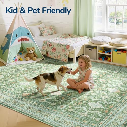 Lessymo Area Rugs 8 x 10 for Living Room,Large Washable Carpet Light Green