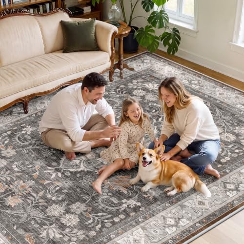 SameBed 8x10 Area Rug Living Room, Vintage Washable Carpet Warm Taupe