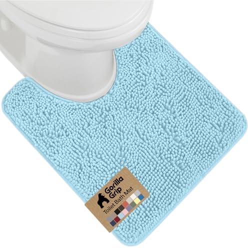 GORILLA GRIP Chenille Bath Rug Mat for Square Toilet Base, 24x19 Sky Blue