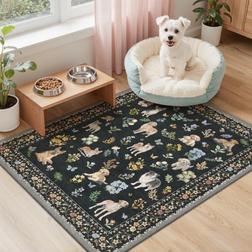 Soalmost 2x3 Dog Rugs for Entryway, Washable Door Mat Animal Soft Rug Black