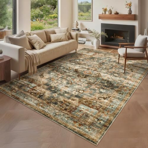 GarveeHome 10x13 Washable Vintage Living Room Rug Grey/Orange