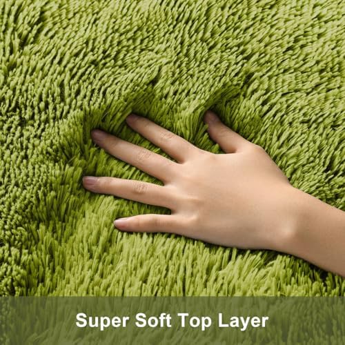 Ophanie Green Grass Area Rugs for Bedroom, 3x5 Shag Fluffy Carpet, Fuzzy Furry Plush Soft Cute Kids Baby Girls Shaggy Bedside Floor Rug for Teen Nursery Decor Aesthetic with Over 99 pcs Pile fibers