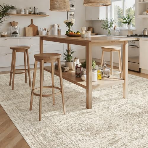 Soalmost Washable Area Rug 8x12 Large Soft Beige Rugs for Living Room