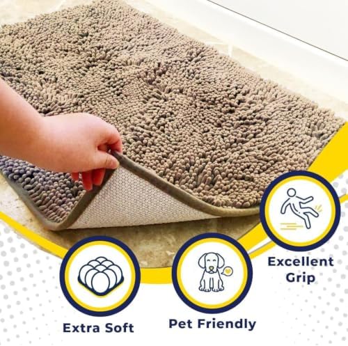 Muddy Mat® | Super Water Absorbent Door Mat Indoor, Microfiber Quick Dry Chenille Entryway Rug, Slip Resistant Front Door Mat, Indoor Mats for Entryway, Machine Washable Pet Rug, Sand 24" x 44"