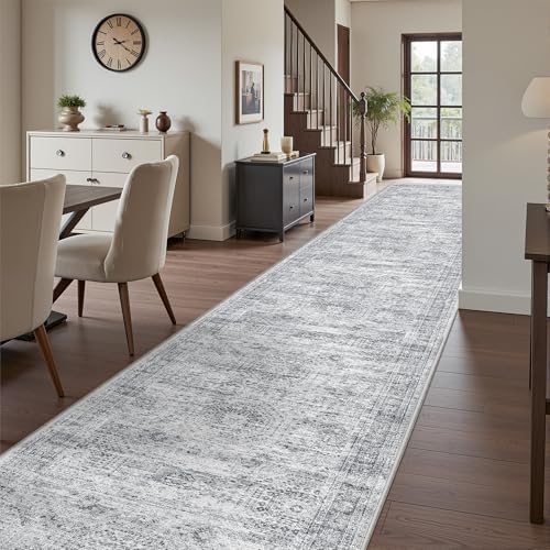 3x14 Runner Rug Non Slip,Washable Hallway Runner Rug,Grey