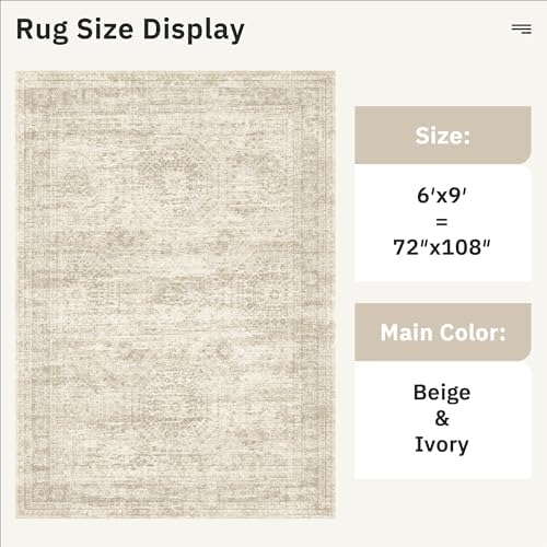 Soalmost 7x9 Area Rug for Living Room Washable Rugs Non-Slip Beige