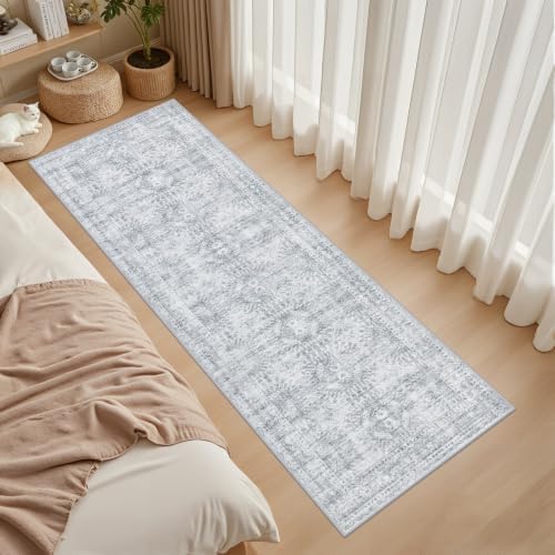 3x14 Hallway Washable Runner Rug: Neutral Kitchen Carpet Gray
