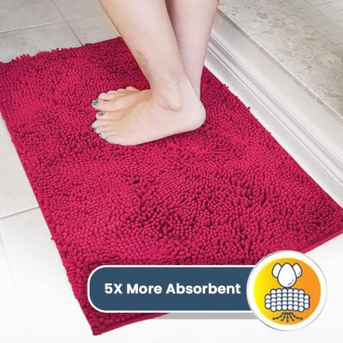 Muddy Mat® | Super Water Absorbent Door Mat Indoor, Microfiber Quick Dry Chenille Entryway Rug, Slip Resistant Front Door Mat, Indoor Mats for Entryway, Machine Washable Pet Rug, Hot Pink 20" x 30"