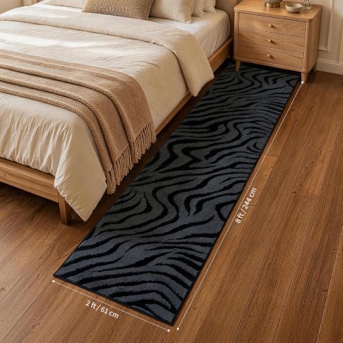 YIHOUSE Zebra Hallway Runner Rugs 2x8: Grey Washable Bathroom Rug