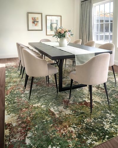 Washable Area Rug for Living Room: 9x12 Modern Abstract Neutral Soft Rug for Bedroom Dining Room No Slip Low Pile Carpet for Nursery Home Office - Red/Ivory