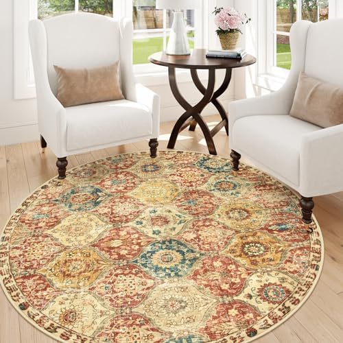 Lahome Moroccan Round Area Rugs, Washable Small Round Rug 3ft Non-Slip