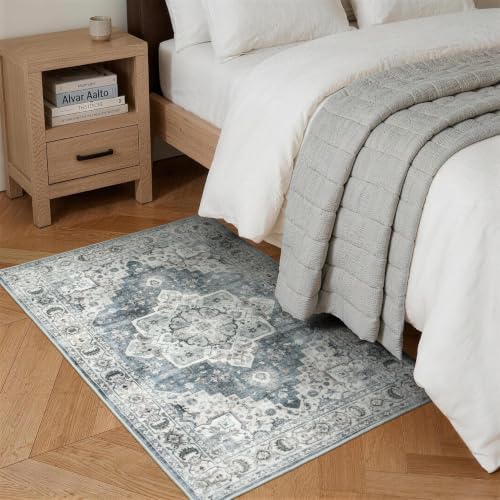 Lessymo Small Washable 2 x 3 Runner Rugs,Soft for Entryway Blue Grey/Beige