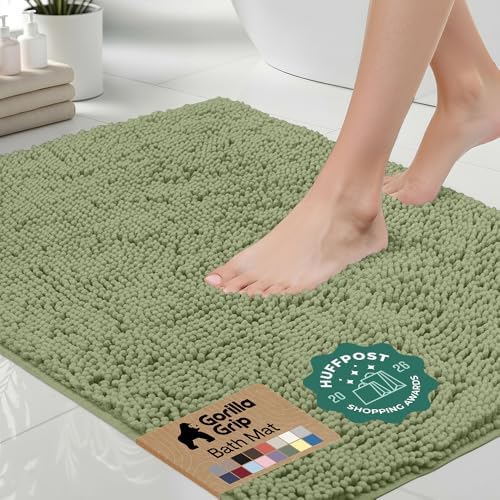 GORILLA GRIP Bath Rug Mat for Bathroom, Absorbent Chenille 24x17 Sage Green