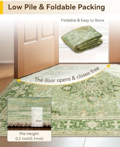 RELEANY Washable Area Rug, Runner 3'x8', Green/Yellow