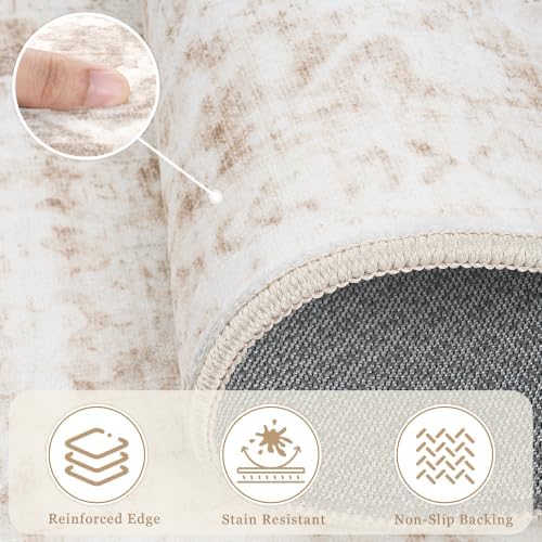 6x9 Washable Area Rugs for Bedroom Beige Ivory Non-Slip Rug