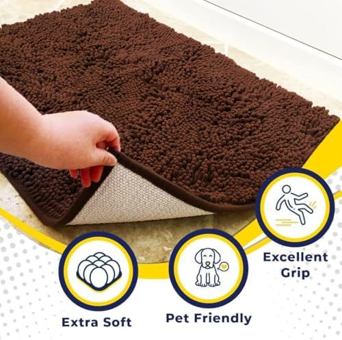 Muddy Mat® | Super Water Absorbent Door Mat Indoor, Microfiber Quick Dry Chenille Entryway Rug, Slip Resistant Front Door Mat, Indoor Mats for Entryway, Machine Washable Pet Rug, Chocolate 3ft x 4ft