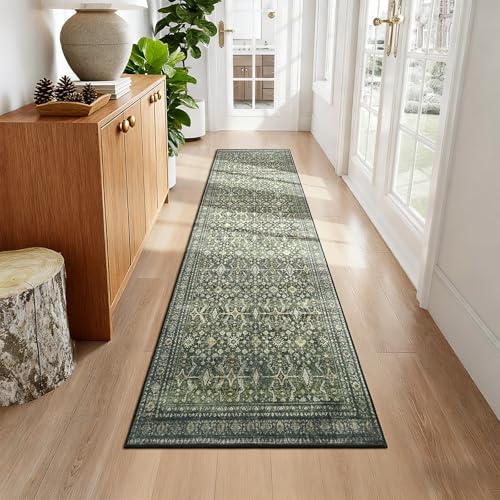 3' X 10' Area Rugs for Hallways, Green Washable Non-Slip Kitchen Runner Rug