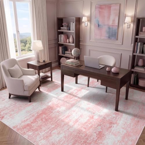 8x10 Area Rug for Living Room, Abstract Washable Large Rugs,Dusty Pink