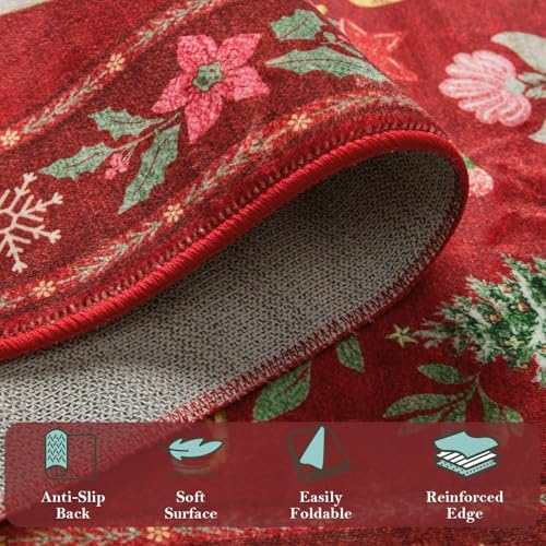 Rugxara Christmas 2x6 Runner Rug for Hallway Kitchen Entryway, Red