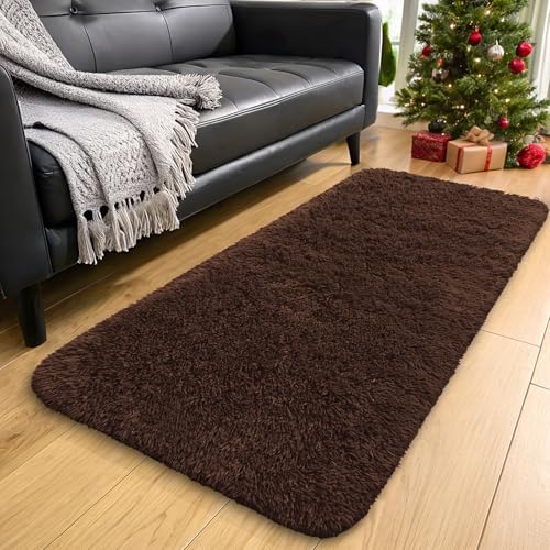 OLANLY 2x4 Machine Washable Runner Rugs for Hallway, Soft Fluffy Shaggy Bedside Rugs for Bedroom, Living Room, Indoor Floor Carpet for Kids Girls and Boys, Nursery Rooms, Home Decor Aesthetic, Coffee