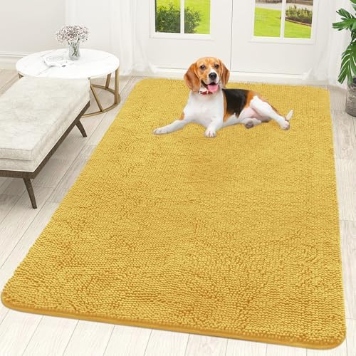 OLANLY Dog Door Mat for Muddy Paws 59x35, Super Absorbent Chenille Mud Mat