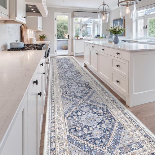 zesthome 3x18 Runner Rug Non Slip,Washable Hallway Runner Rug,Blue