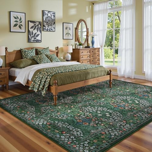 Lahome Dark Green Rugs 5x7, Soft Washable Rugs for Bedroom Reading Corner