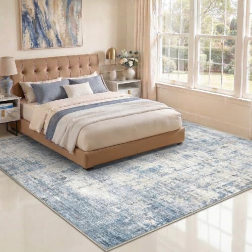 8x10 Area Rugs Washable Abstract Rug for Living Room Bedroom Blue
