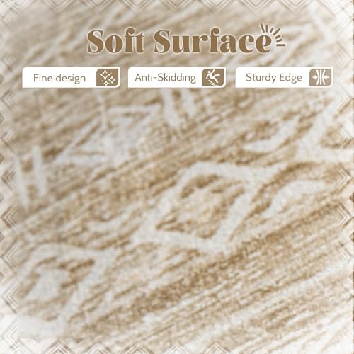 6x9 Area Rugs for Living Room: Washable Moroccan Geometric Boho Rug Farmhouse Non Slip Stain Resistant Large Rug Low Pile Soft Carpet for Bedroom Dining Room Home Office Kids Room (Light Brown,6'x9')