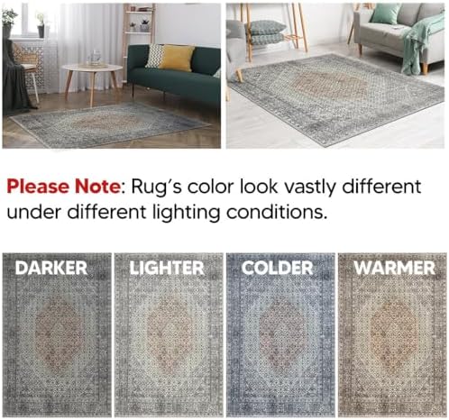 Keen Home Design Vintage Washable Area Rug, Non-Slip Low Pile, 9x12