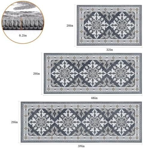 3 Piece Kitchen Rugs Set, Non Slip Washable Floor Mats with Water Absorbent