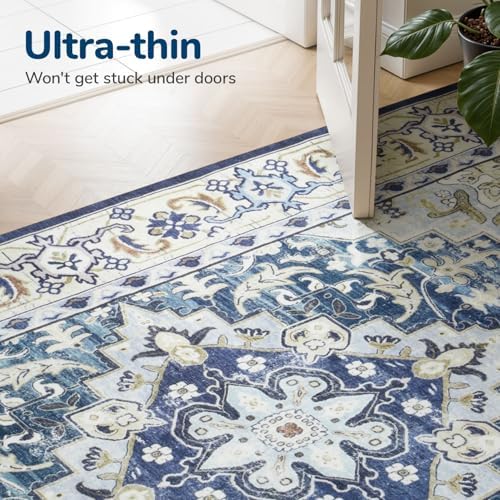 Lessymo 8 x 10 Area Rugs for Living Room, Washable Rug Faux Wool Dark Blue