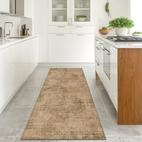 Farmhouse Kitchen Runners Rug 2x6, Washable Medallion Rug for Bathroom, Hallway, Entryway Indoor, Abstract Vintage Indoor Décor, Non Slip Rubber Backing, Stain Resistant Carpet, Distressed Design