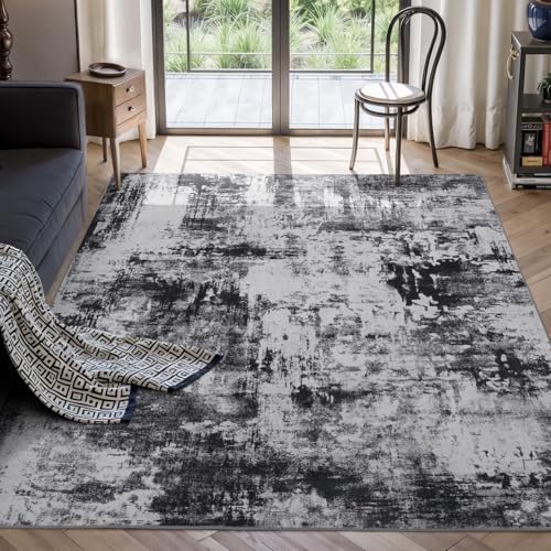 Rugflix 5x7 Area Rugs for Living Room, Washable Black Grey Dark Large Rug