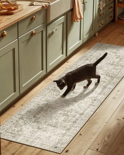 Machine Washable Kitchen Runner Rugs: 2'6"x8' Hallway Rug Non Slip Low Pile Stain Resistant Soft Carpet Runners for Hallways Indoor Entryway Kitchen Laundry Room Bedroom Farmhouse