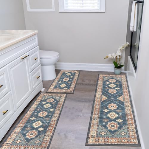 HEBE Boho Kitchen Rugs Set of 3, Non Slip Washable Kitchen Mats for Floor