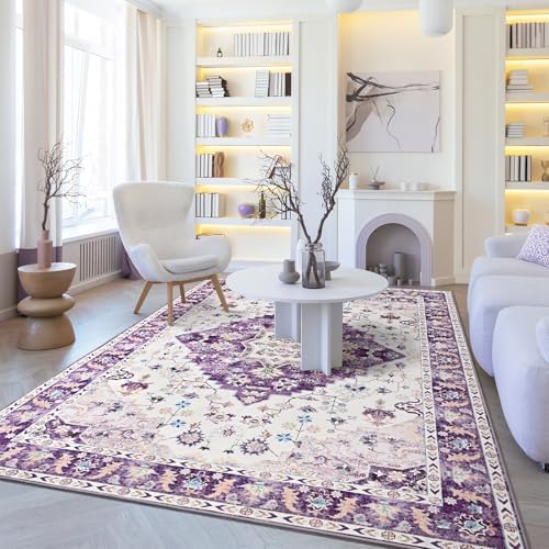 Amearea Vintage Design Area Rugs for Living Room, 8x10 Purple Bedroom Rug