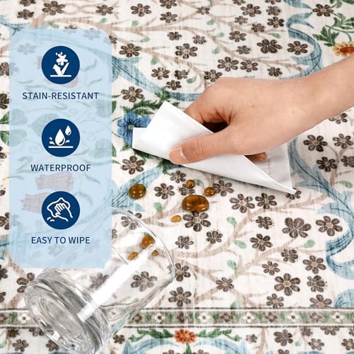 GarveeHome Washable Rug for Living Room, 9x12 Large Area Rug for Dining Room Under Table, Bedroom, Floral Soft Low Pile Non Slip Stain Resistant Carpet for Nursery, Playroom, Office, Beige