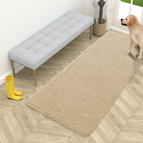 OLANLY Dog Door Mat for Muddy Paws 54x24, Super Absorbent Chenille Mud Mat