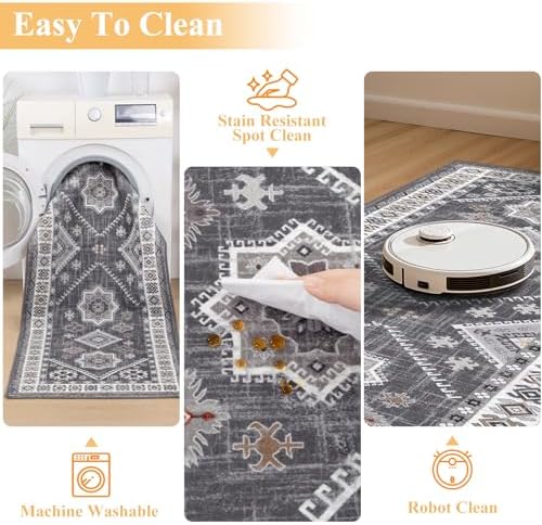 HEBE Boho Kitchen Rugs Set of 2, Non Slip Washable Kitchen Mats for Floor